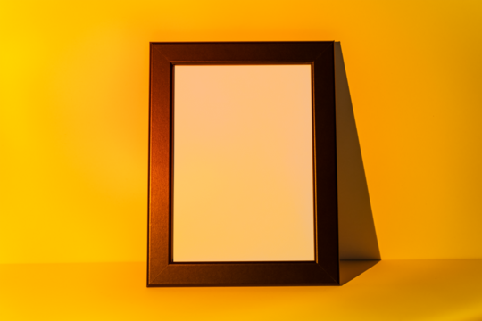 Picture frame png mockup with yellow sunset projector lamp