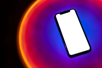 Mobile phone png mockup with retro futurism style