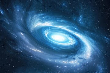 An image of a spiral galaxy in space, featuring purple and blue colors, A cosmic spiral galaxy spinning in the void of space, Andromeda Galaxy and surrounding stars, AI generated