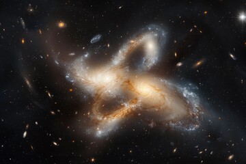 A multitude of galaxies scattered throughout the endless universe, A cluster of galaxies colliding and merging in a celestial dance, Galaxies in Space, AI generated