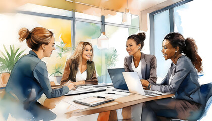 Fototapeta premium Business meeting. Modern working life. Creative watercolors.