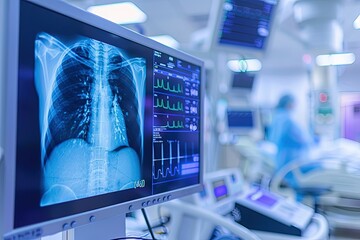 an x - ray image of a chest in a hospital room