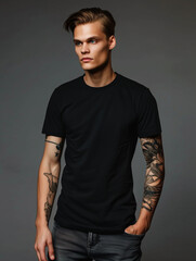 Blank black t-shirt mockup. Oversized empty black tee for advertisement tshirt design