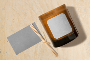 Png candle label mockup, aromatic home spa essential