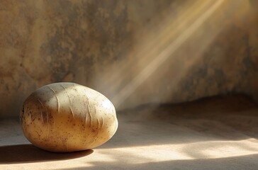 Single potato in sunlight
