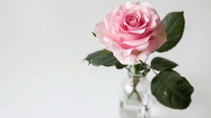 Fototapeta premium Pink rose in vase on white background