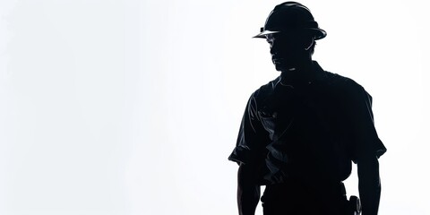 dark silhouette of unrecognizable miner on a white background