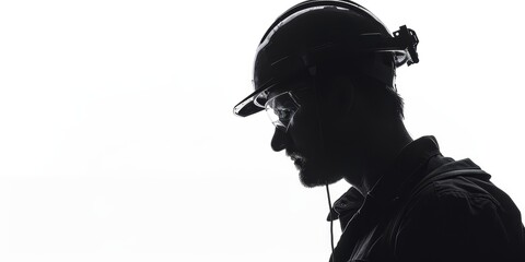 dark silhouette of unrecognizable miner on a white background
