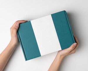 Product belly band png mockup, transparent label design, blue parcel box