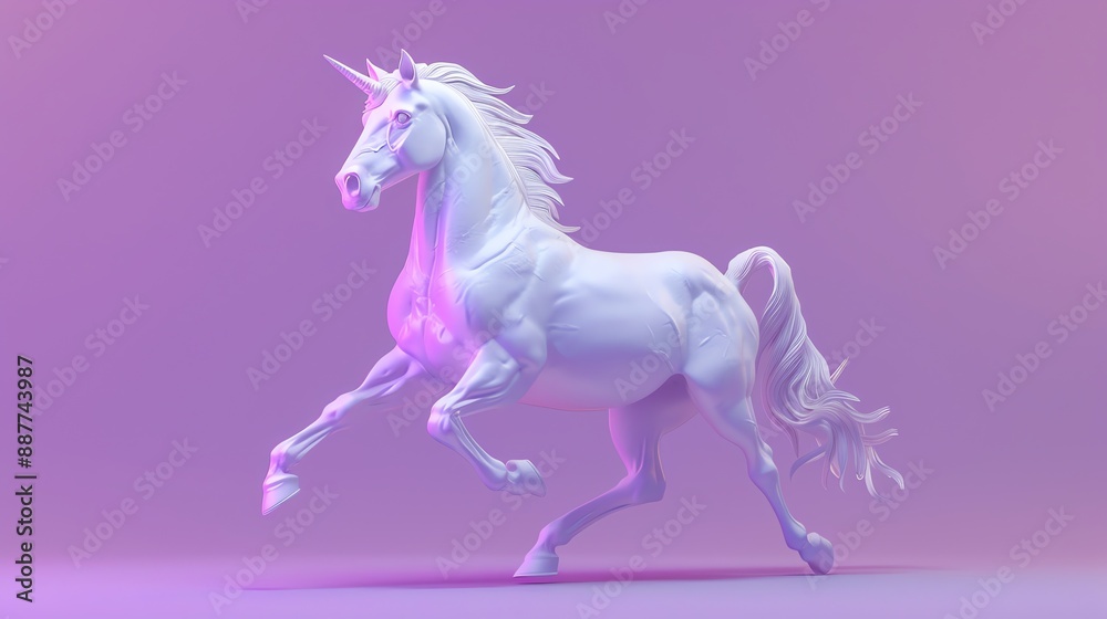 Sticker A white unicorn running in a 3D rendering.