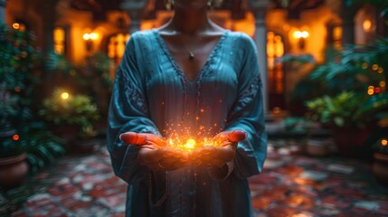 Ethereal dusk reiki session with radiant hands in magical light for spiritual transformation