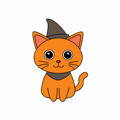 Playful vector illustration of a cat in a holiday hat with Christmas themes on a white background great for festive artwork