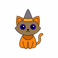 Playful vector illustration of a cat in a holiday hat with Christmas themes on a white background great for festive artwork