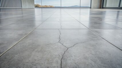 A perfectly aligned grid of modern concrete grey tiles with subtle texture and natural cracks on a clean floor surface.