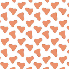 Seamless pattern for packaging and wrapping paper. Abstract orange spot with a black outline on a white background. Smooth pebbles with rounded edges. Vector. Print for a gift bag. Drop shape.