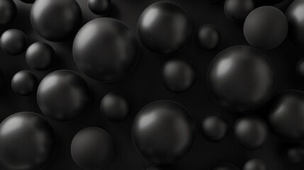 Abstract background with black spheres floating on a black background.