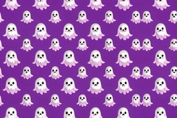 Halloween ghost seamless pattern background. Holidays cute ghost cartoon character. purple background. 
