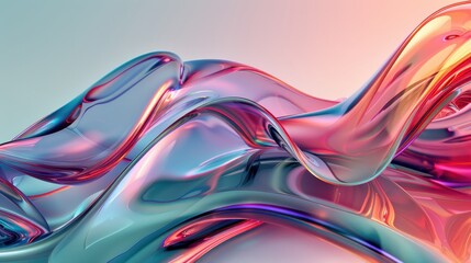 Abstract Colorful Glass Waves with Smooth Curves and Gradient Light Reflections