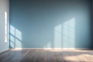 Empty room wooden floor blue wall wall is