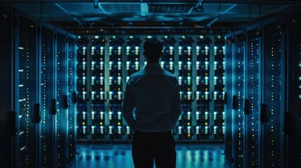 american precise supervisor monitoring server clusters providing vast computing resources and storage, enabling artificial intelligence to process massive datasets for training and inference. 