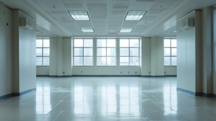 Empty Office. Modern Business Interior Design with Natural Light