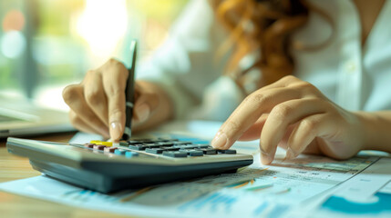 Fototapeta premium woman working with calculator, accountant concept