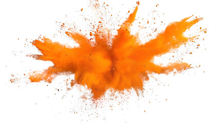Abstract Orange Color Holi Paint Powder Festival Explosion Burst on Transparent Background PNG - Paint Isolated Splash Explode Smoke Dust Spray Cloud Gas Ink Blooming Smog Splatter Fume
