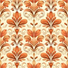 Vintage Floral Pattern in Orange and Beige