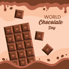A chocolate bar designed for World Chocolate Day on July 7th. The bar has a brown background with WORLD Chocolate Day in brown text and small hearts in cadbury
