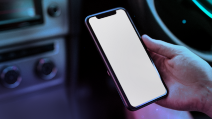 Smart phone screen mockup png in car