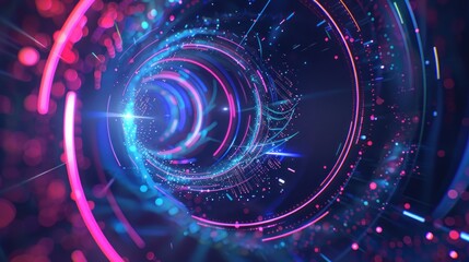 Abstract Circular Light Trails in Neon Colors