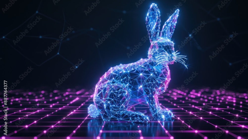 Wall mural Digital Rabbit in a Neon Grid