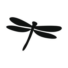 Dragonfly silhouetted isolated, fly insects icon, transparent background