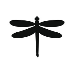 Dragonfly silhouetted isolated, fly insects icon, transparent background