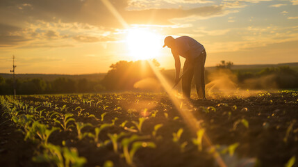 Farmer is working in the fields under a relentless sun, showing the challenges of hot weather on agriculture