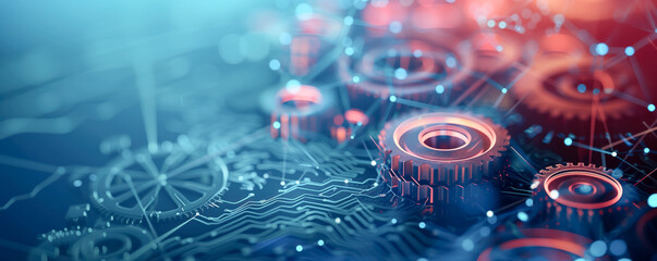 Abstract illustration of gear mechanism on a dark background. Business concept.