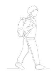 Continuous one line art of a student going to school.