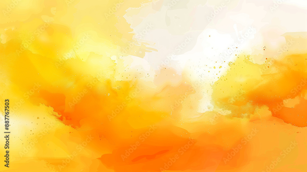 Poster Abstract Watercolor Background in Yellow and Orange with Soft Brushstrokes and White Space in Banner Format. Light Orange Color Palette in Vector Illustration Style, High Resolution and Sharp Focus wi