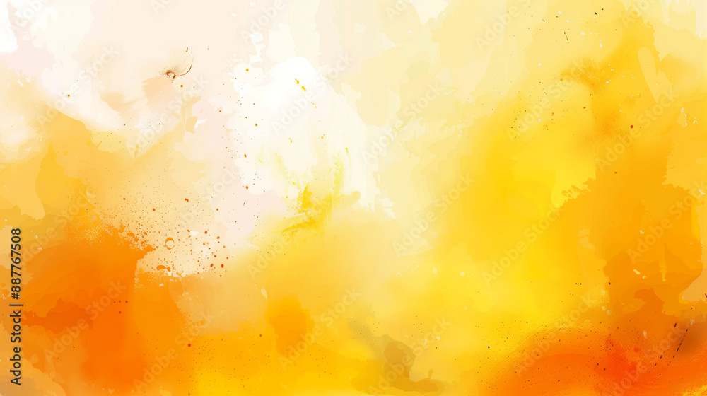 Poster Abstract Watercolor Background in Yellow and Orange with Soft Brushstrokes and White Space in Banner Format. Light Orange Color Palette in Vector Illustration Style, High Resolution and Sharp Focus wi