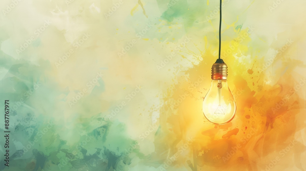 Poster hanging light bulb with soft pastel background symbolizing ideas and creativity. artistic representa