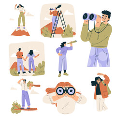 Look to Future with People Character View Horizon Vector Set