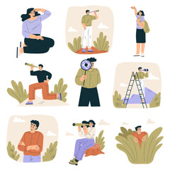 Naklejka premium Look to Future with People Character View Horizon Vector Set