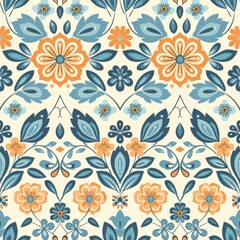 Obraz premium Vintage Floral Pattern in Blue and Orange