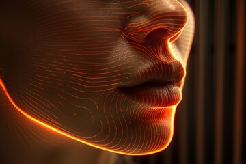 Naklejka premium Abstract Digital Face with Glowing Lines Futuristic and High Tech Dark Background Vibrant Colors