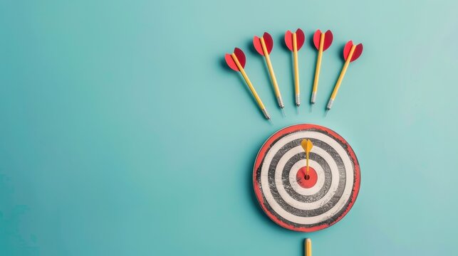 A target with five arrows on it, one of which has been shot through