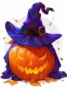 recommend clip art: a pumpkin with a witch hat, Halloween element, cartoon illustration,