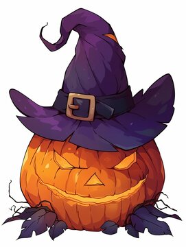 recommend clip art: a pumpkin with a witch hat, Halloween element, cartoon illustration,