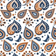 Naklejka premium Vintage S Pattern With Teal And Brown Paisley Designs