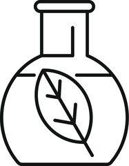 Line drawing of a chemistry flask containing a leaf, representing a botany experiment