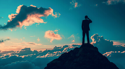 businessman on the top of the mountain